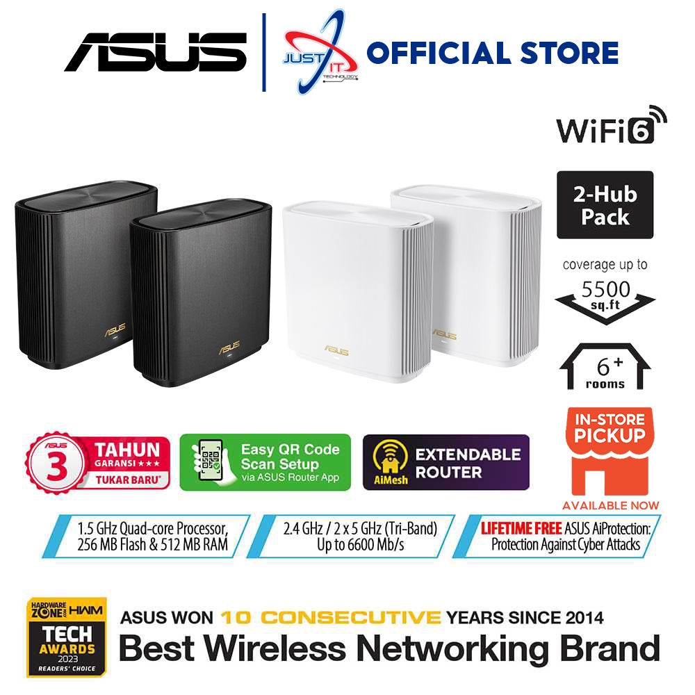 ASUS ZenWiFi XT8 Mesh WiFi 6 AX6600 Tri-Band AiMesh Whole Home WiFi ...