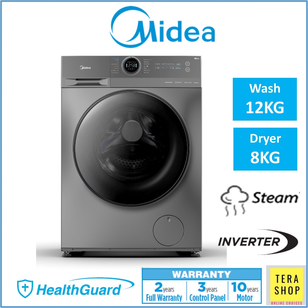 Midea MF200D 12KG Wash / 8KG Dryer Front Load 2 in 1 Inverter Washing ...