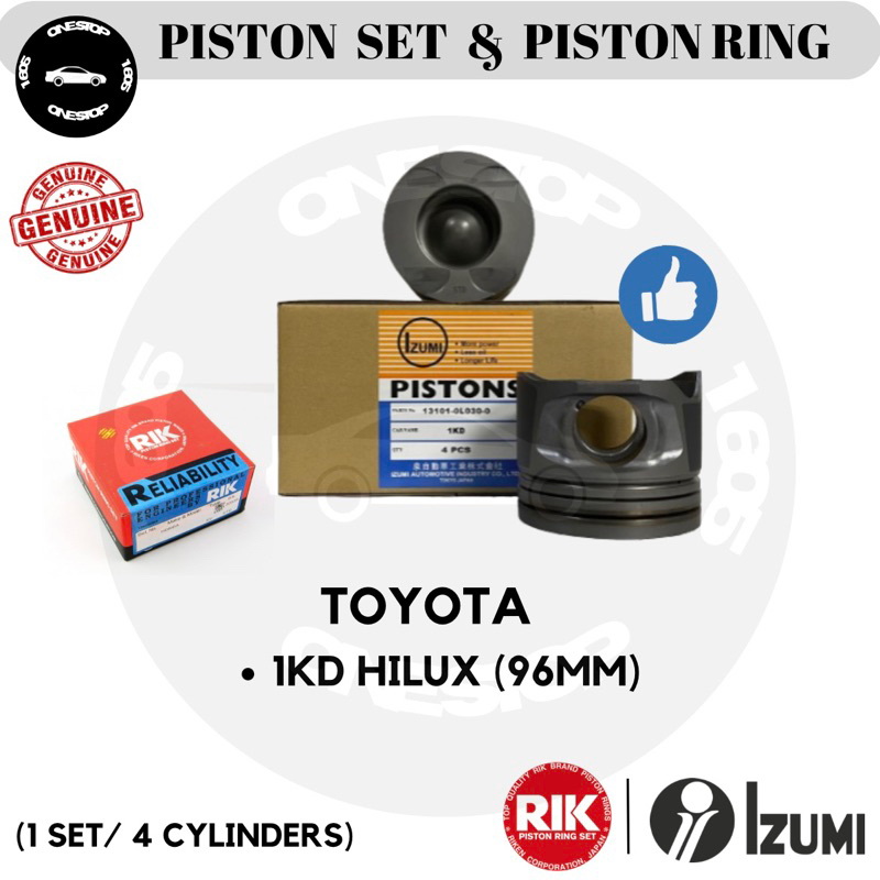 TOYOTA 1KD HILUX BORE 96MM IZUMI PISTON SET & PISTON RING SET (4PCS ...