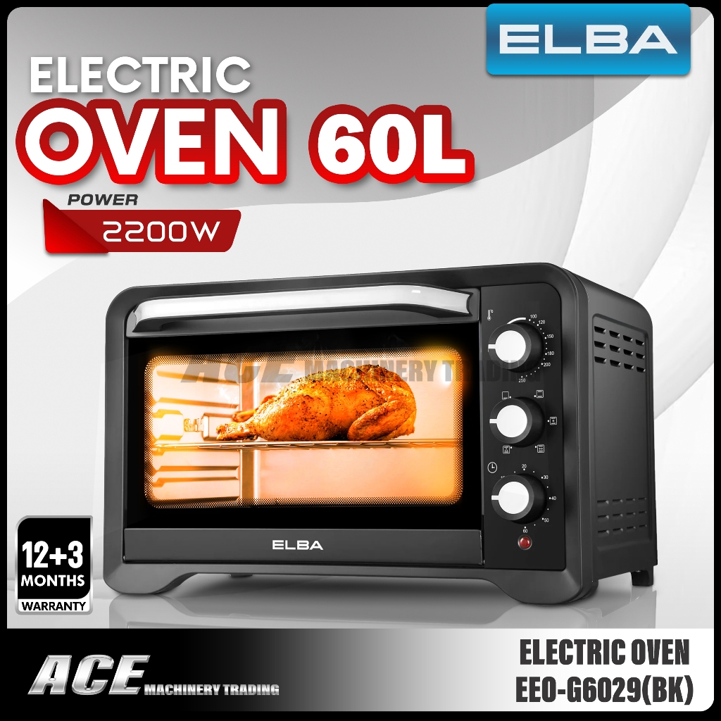 ELBA 60L Electric Oven EEOG6029(BK) 6 Heating Selections, Rotisserie
