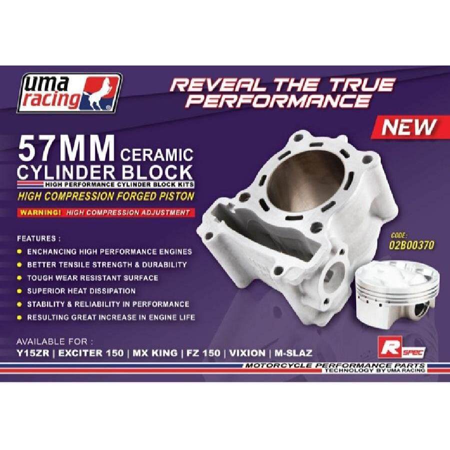 UMA RACING 57MM CERAMIC CYLINDER BLOCK SET Y15ZR LC135 FZ150 (WITH HIGH ...