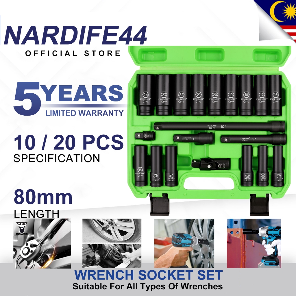 5 Years Warranty NARDIFE 10PCS/20PCS 1/2 Inch Long Impact Socket Set ...