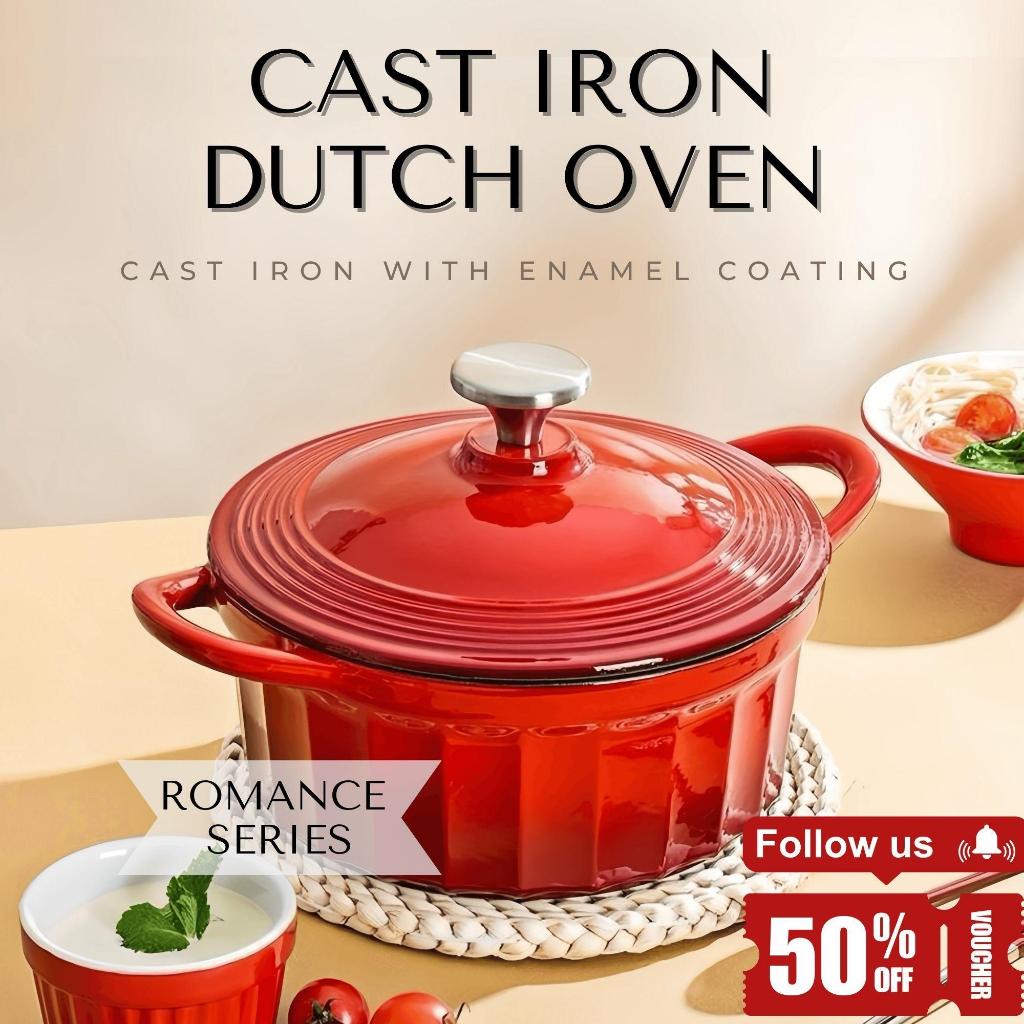 Red Enamel Dutch Oven Cast Iron Pot Set NonStick Skillets Frying Pan