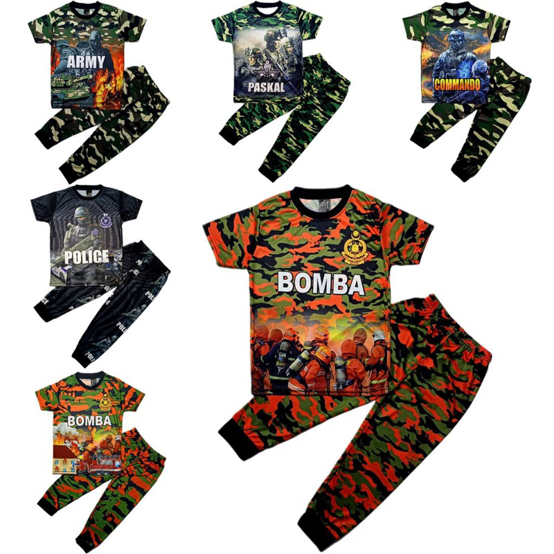 Baju Bomba Army Paskal Basahan Budak 1-6 Tahun Pyjamas Kids 1-6 Years ...