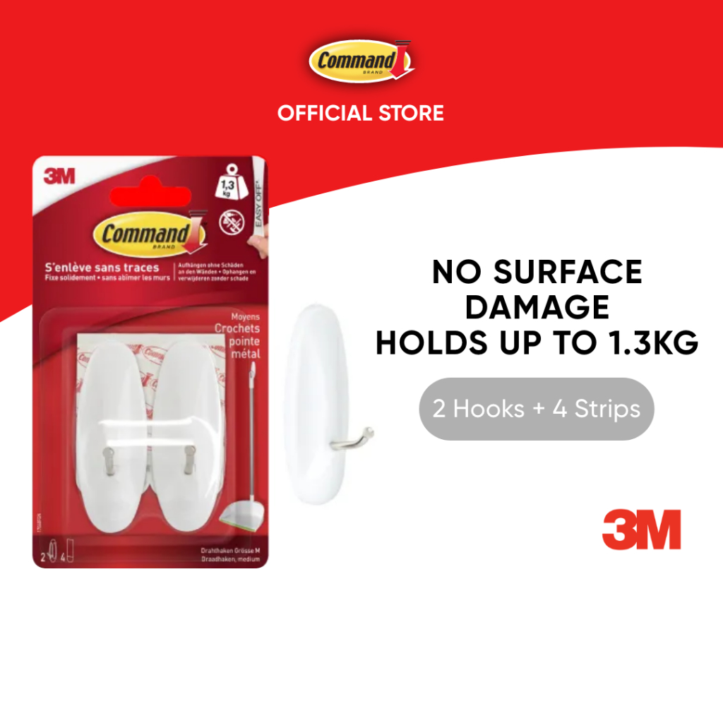 3M™ Command™ Wire Hooks, 17068FGN, Holds Up to 1.3kg, 2 hooks + 4