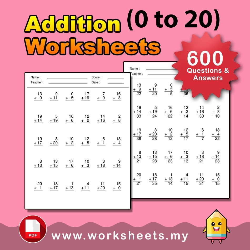IGCSE Maths: Addition Worksheets (0-20) 1200 Q+A | IGCSE Maths | Maths ...
