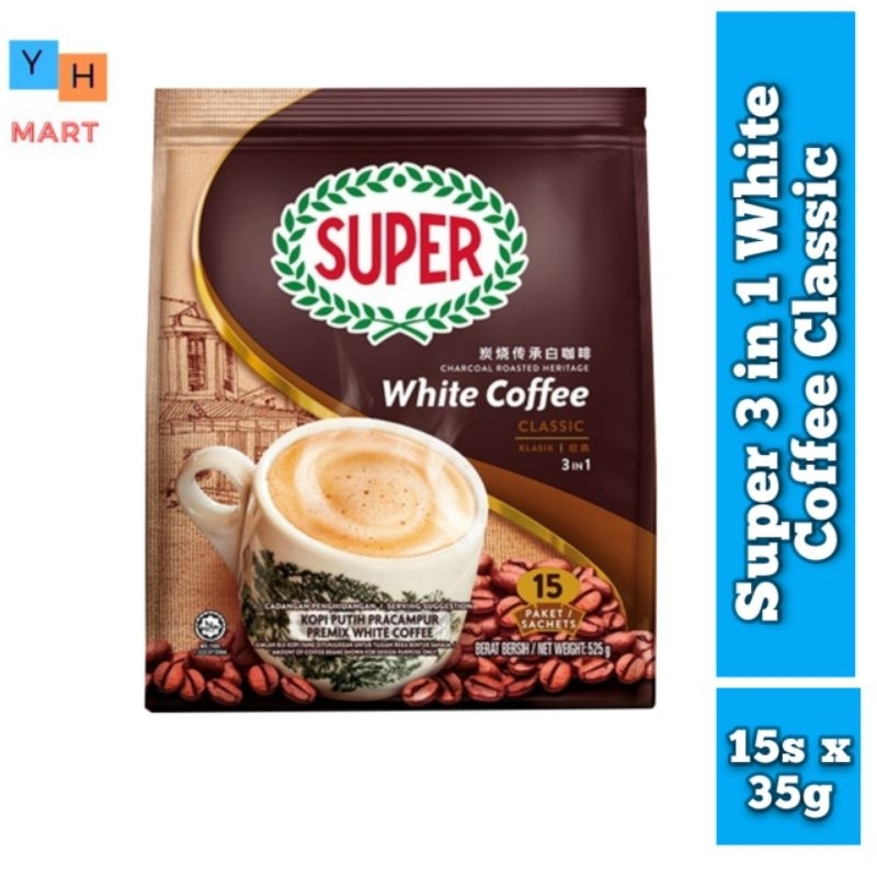 SUPER Charcoal Roasted 3 in 1 White Coffee Classic [ 15 Sachets x 35g ...