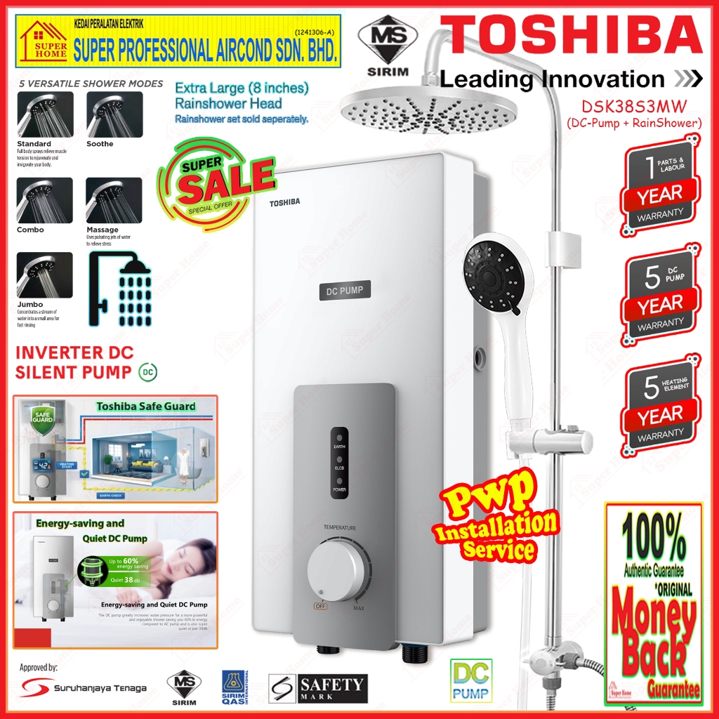 Toshiba Water Heater DSK38S3MW Instant Electric Water Heater ((DC