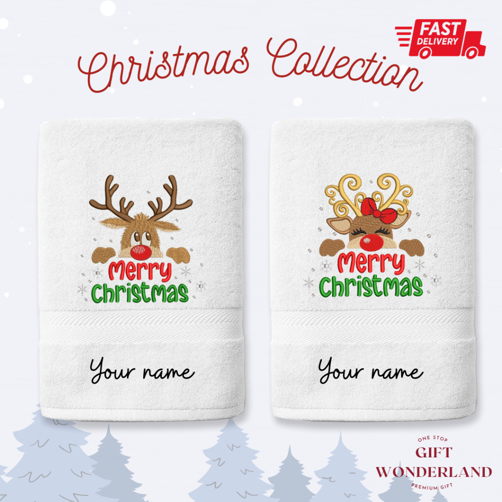 Christmas towel set 2pc Custom towel Personalised towel