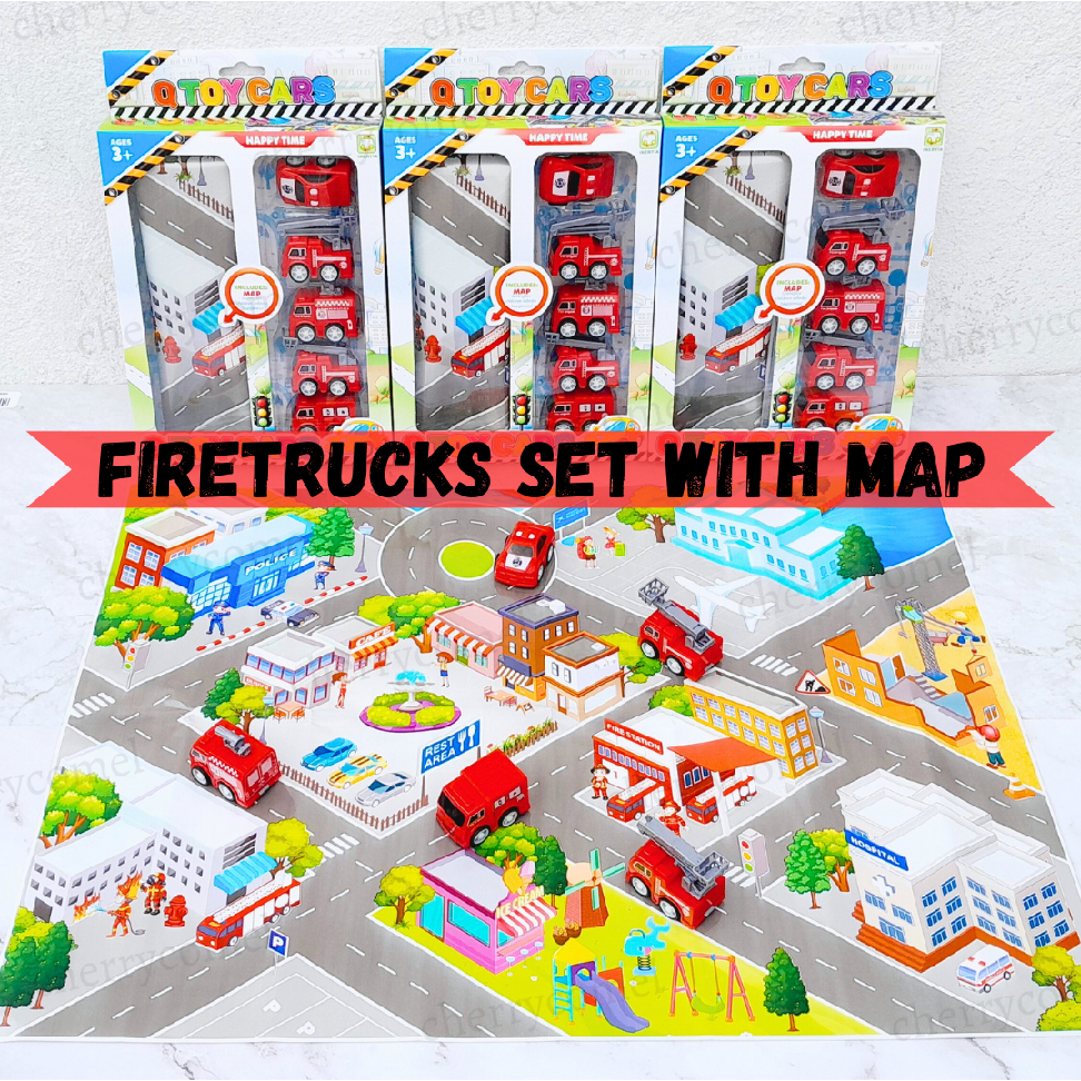 Firetrucks Set with Map Fire Engines Fire Trucks Fireman Vehicle Toys ...