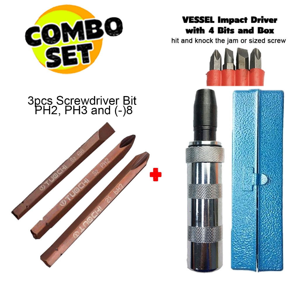 2500 VESSEL Impact Driver with 4 Bits for Jam Screws or Screw Loosening