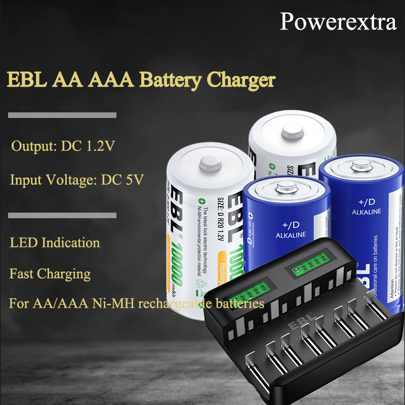 EBL 6 slots C D Cell Battery Charger For AA AAA C D Cell Size NIMH