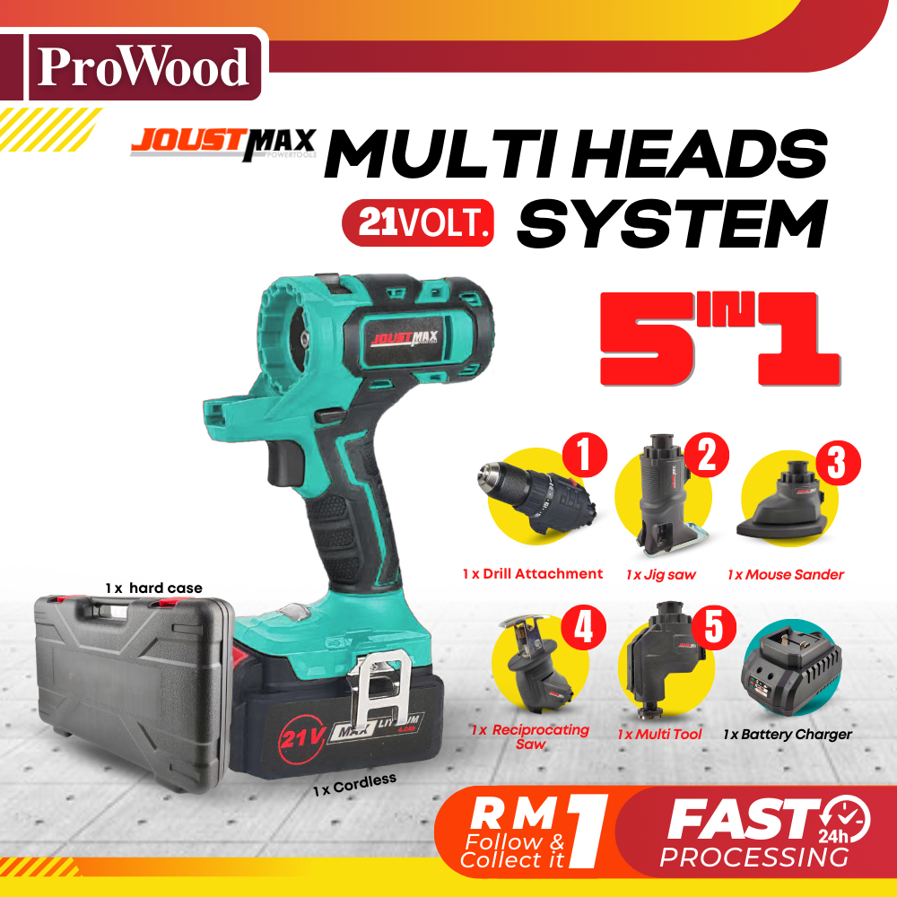 Joustmax Lino 5 In 1 Multi Head Cordless Combo Set Drill Attachment Jig