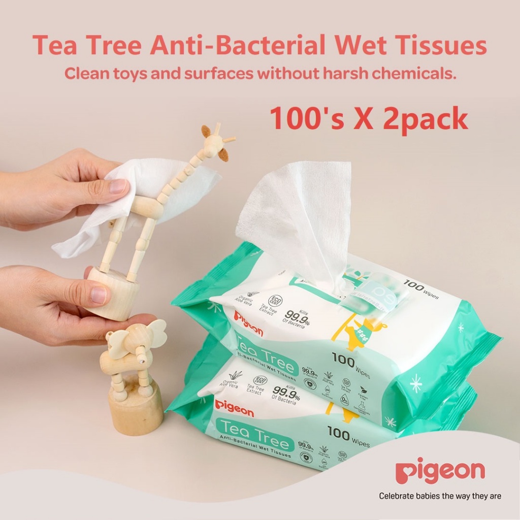 Pigeon Tea Tree AntiBacterial Wet Tissues 100'sx2packs [kill 99.9