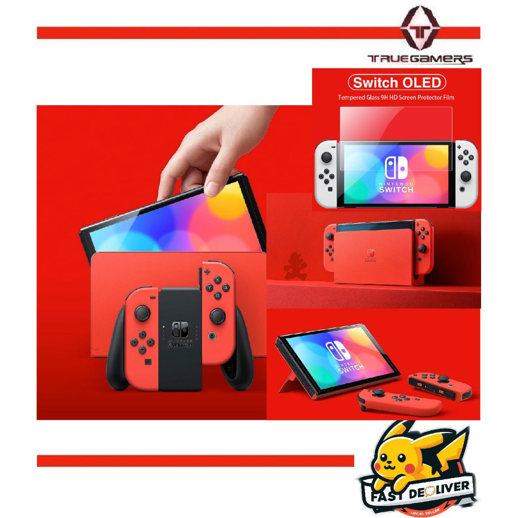 Nintendo Switch Console Oled Model Mario Red Edition Free Tempered