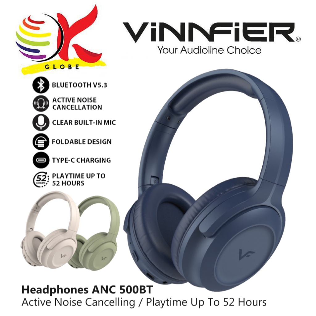 VINNFIER ANC 500 BT HEADPHONES ACTIVE NOICE CANCELLING HIGH PERFORMANCE BLUETOOTH 5.3 WITH MIC FOLDABLE TYPE C HEADSETS