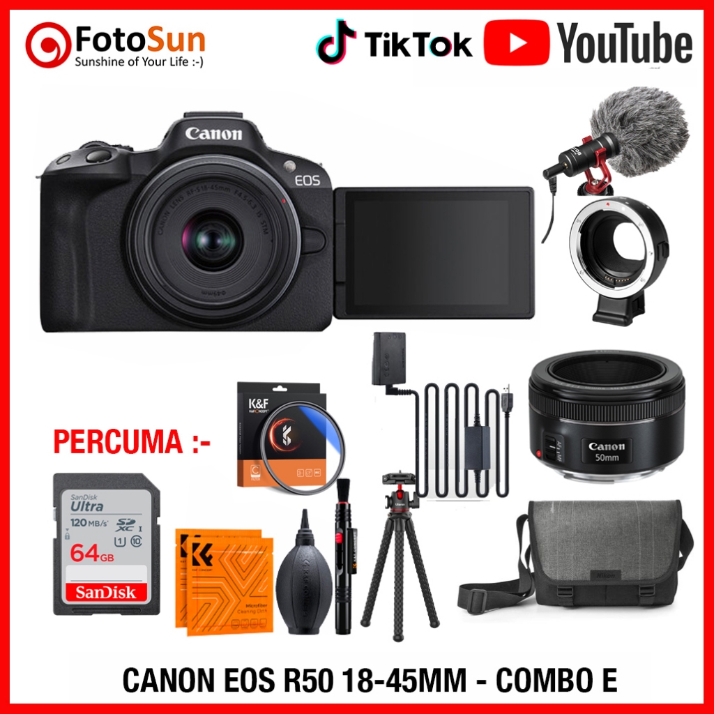 Canon EOS R50 kit lens Canon EOS R50 Combo 3 TAHUN JAMIN | Shopee Malaysia