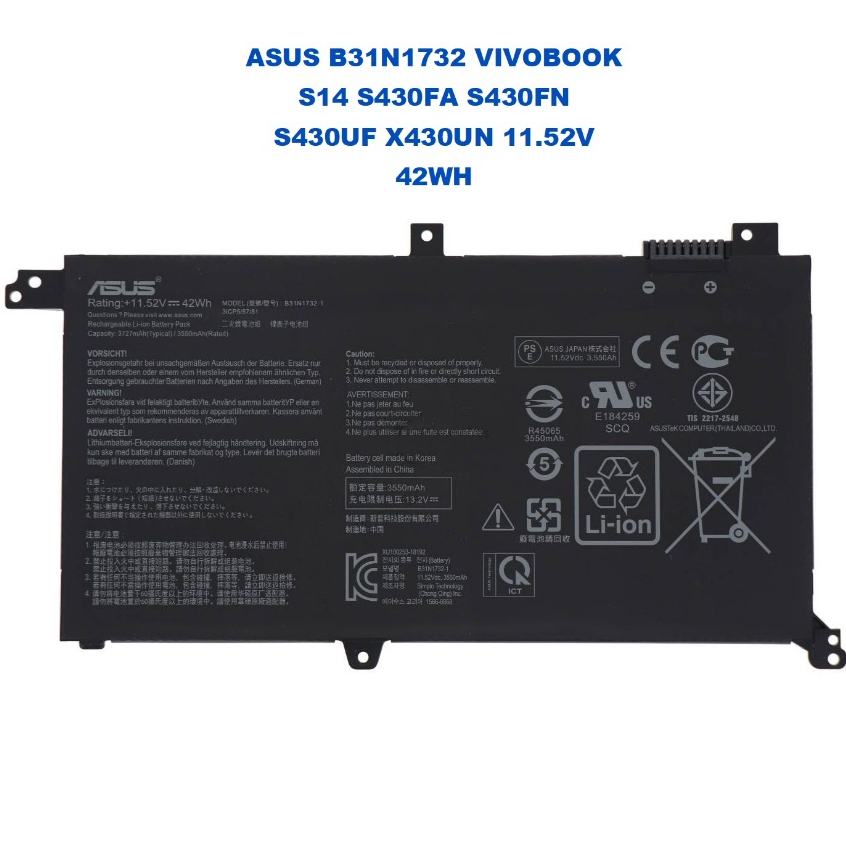 42Wh B31N1732 Batteria Compatibile Con ASUS Vivobook S14 S430FA S430FN - 3