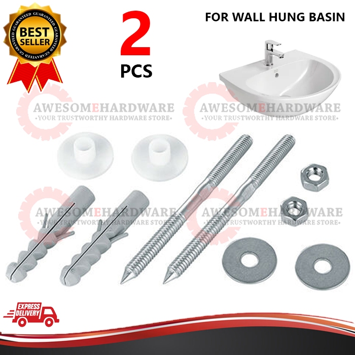 (2PCS) T1077 CHROME PLATED M10X140MM WALL HUNG BASIN FIXING WALL MOUNT SCREW BOLT AND NUT SET