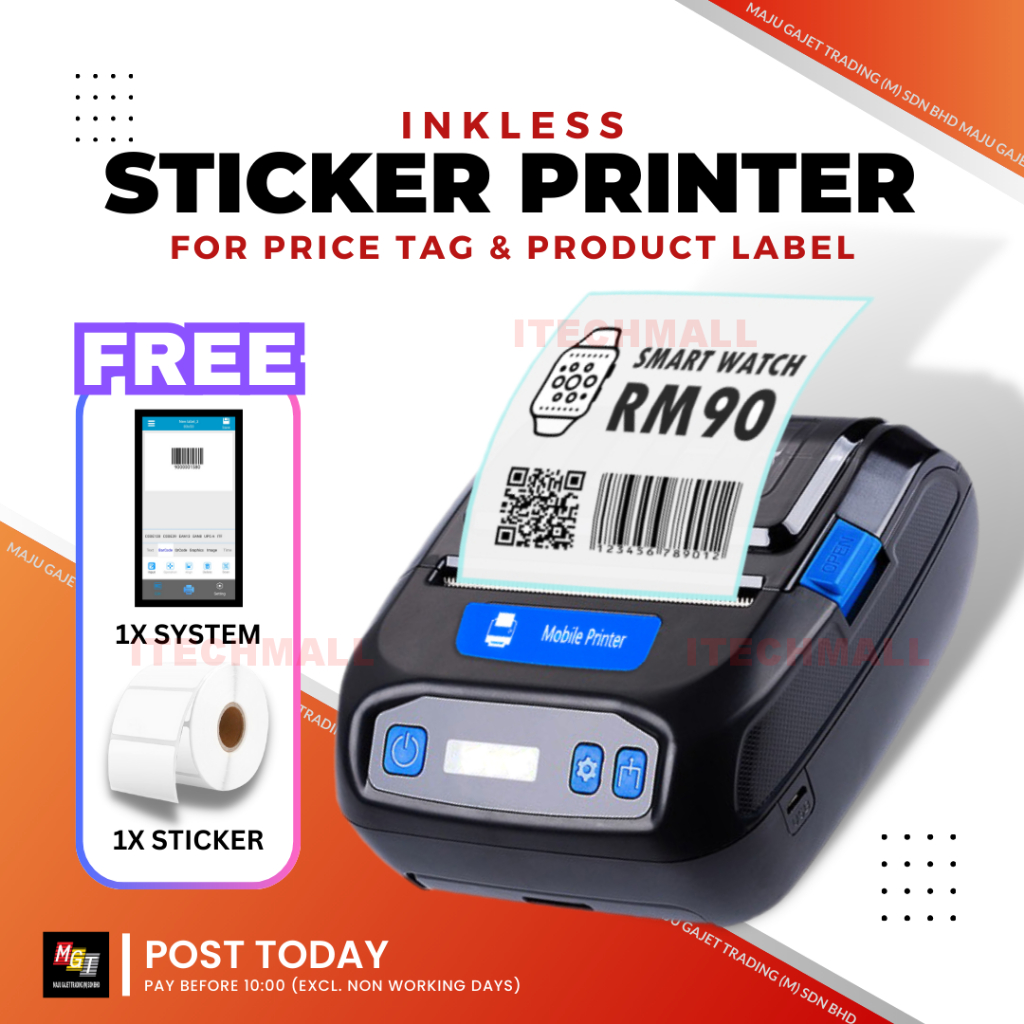 Portable Barcode Printer Label Sticker Machine Bluetooth Price Tag