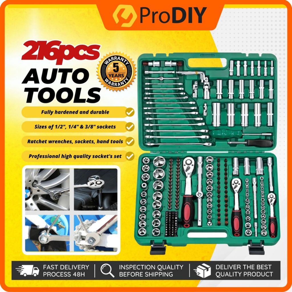 216pcs 1/2 3/8 1/4 Inch Socket Wrench Set DR Socket Hand Tool Ratchet ...