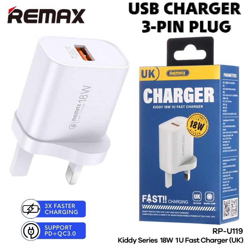 Remax 18w Fast Charger RP-U119 Fast Charging Adapte With Cable Support ...