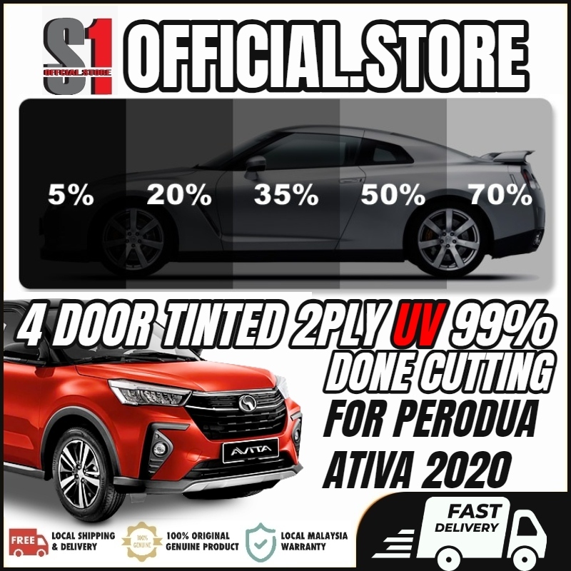 Perodua Ativa 4 Door Tinted 2PLY UV Hitam(Gelap 30% 50% 65% 80% 95% ...