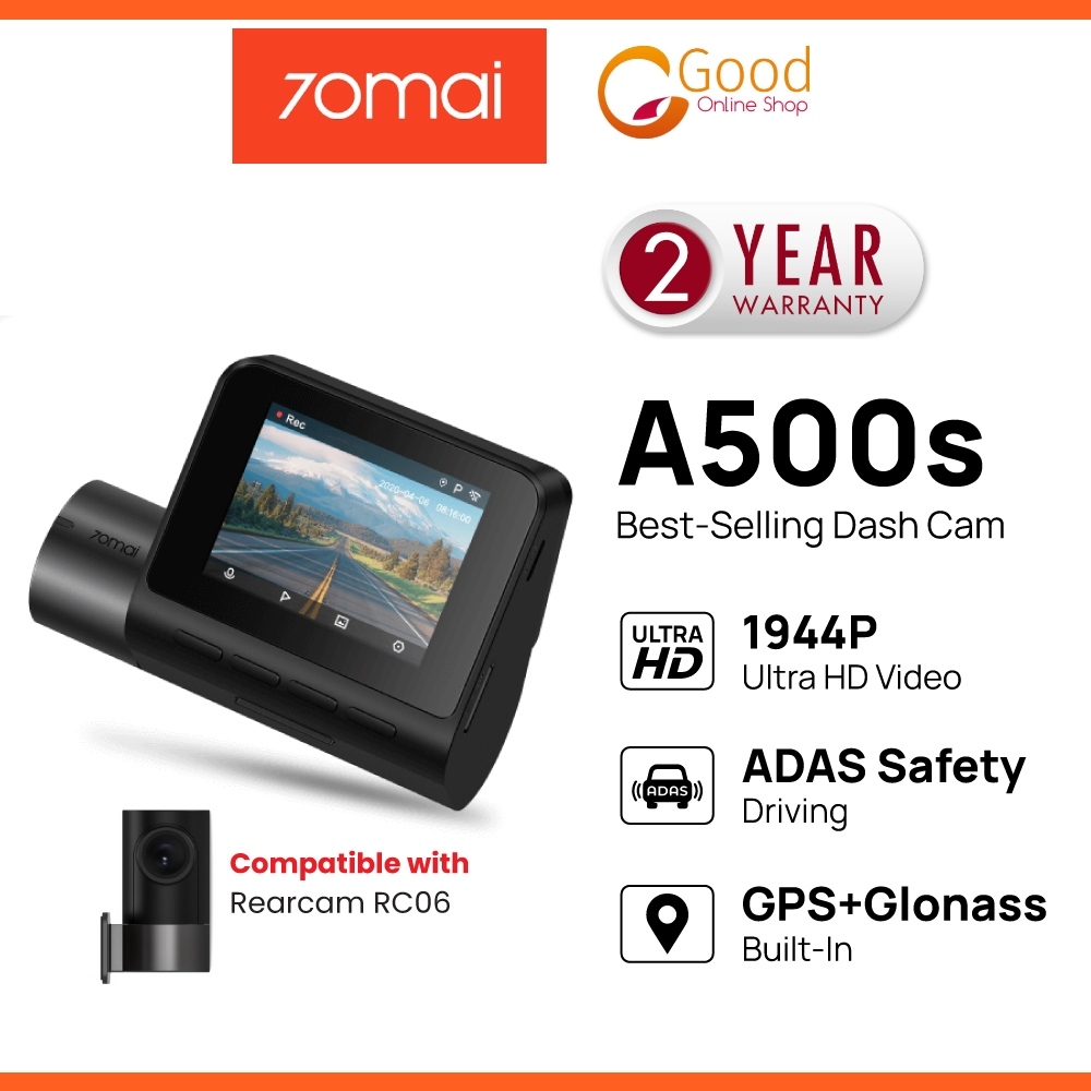  70mai True 2.7K 1944P Ultra Full HD with Optional Rear Dash Cam  A500S, Sony IMX335, Built-in WiFi GPS Smart Dash Camera for Cars, ADAS, 2''  IPS LCD Screen, 140° FOV, WDR