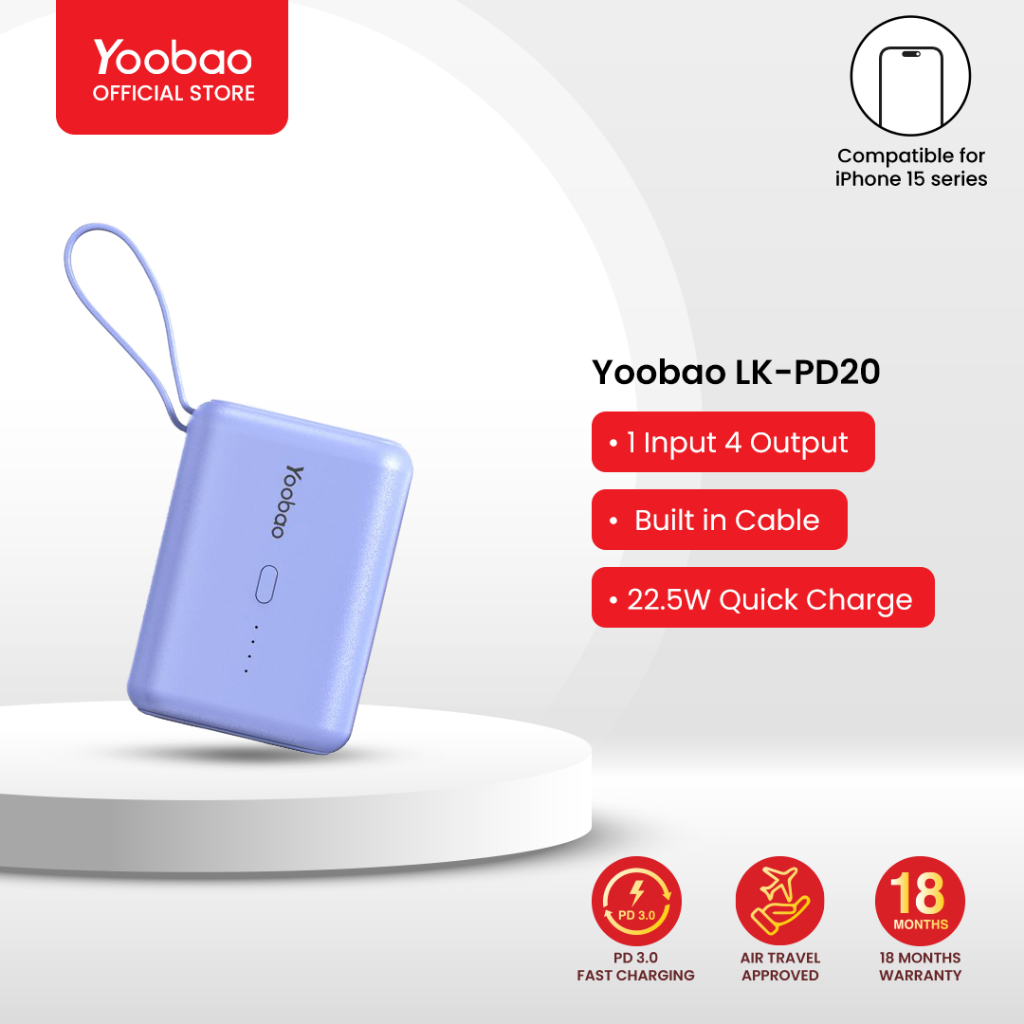 (Limited Edition Purple) Yoobao LK-PD20 10000mAh PD20W Mini size 2-ways ...