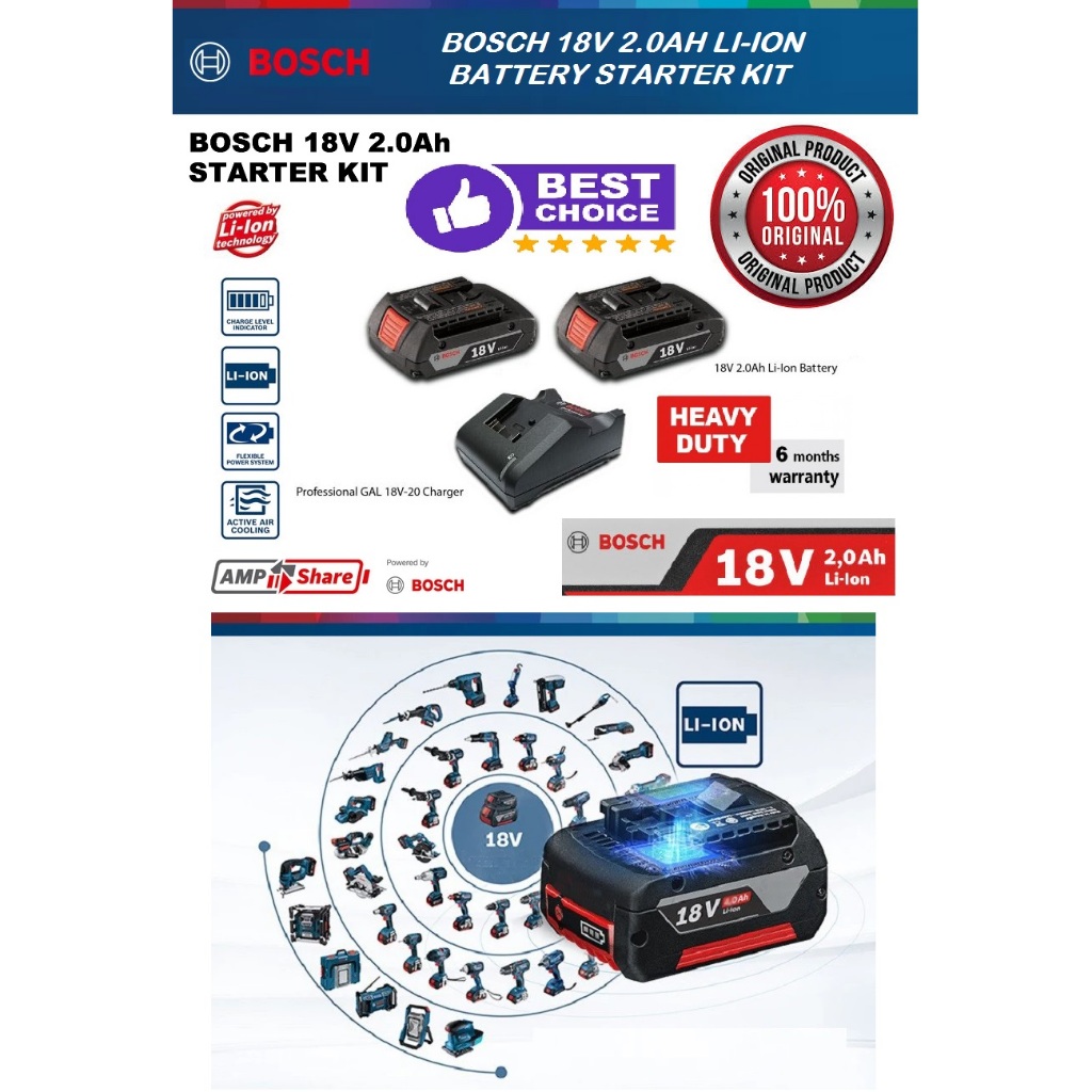 Bosch GBA 18V 2.0Ah Lithium Battery Starter Pack Set (Original ...