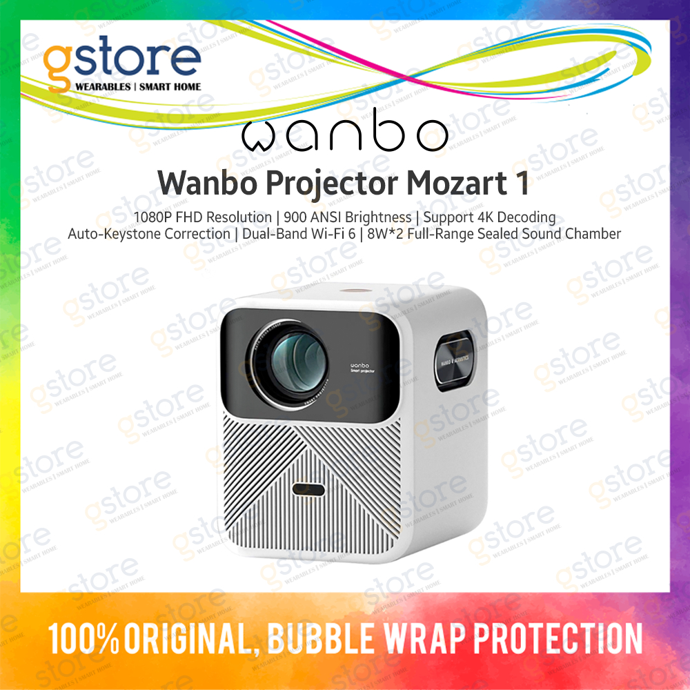 Global mVersion] Wanbo Projector Mozart 1, 900ANSI I Dual 8W Speaker I  FHD1080P I PixelPro 5 Optical - 1 Year Warranty
