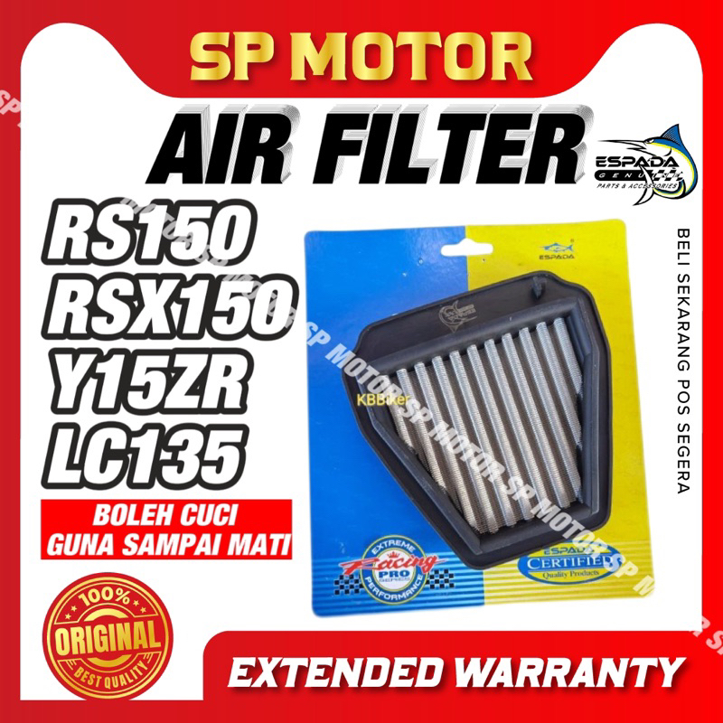 100% ESPADA RACING AIR FILTER RS150 V1 V2 RSX150 Y15ZR LC135 PENAPIS ...