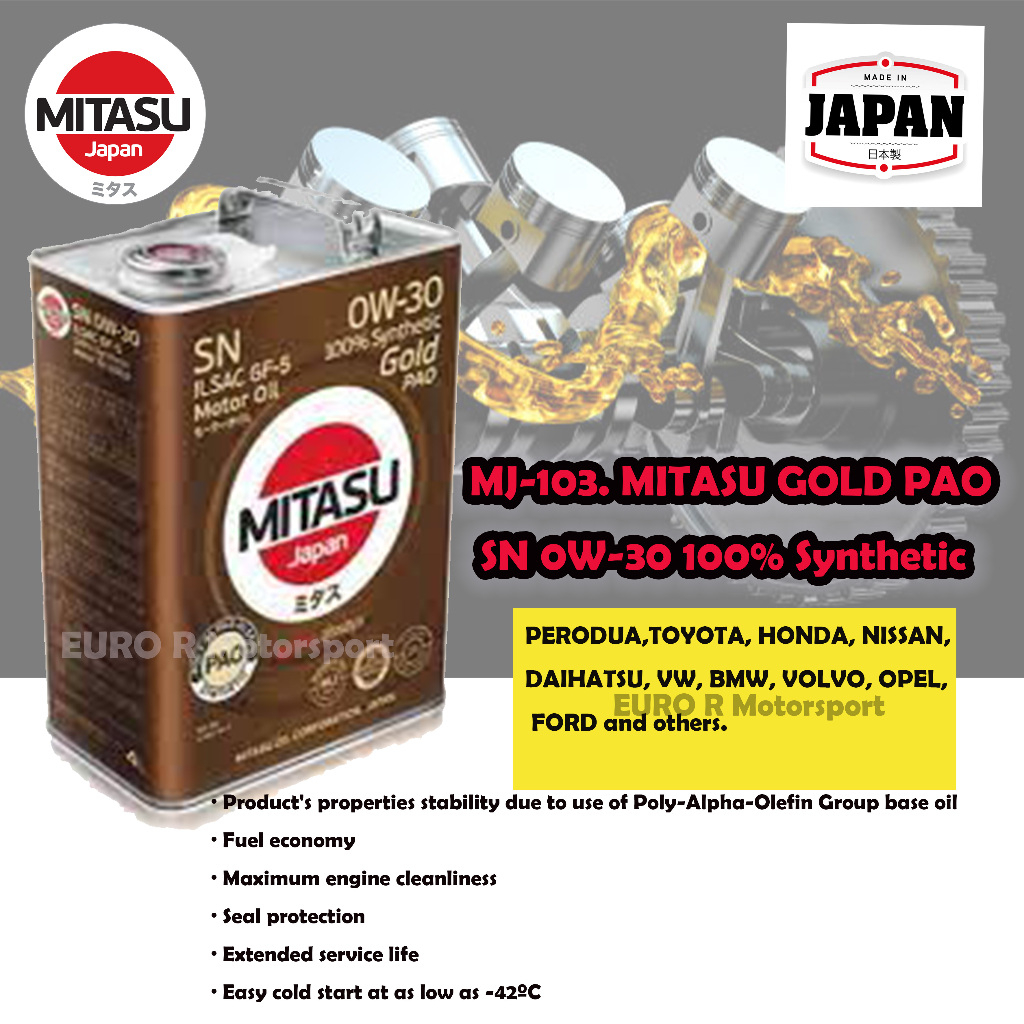 MITASU ENGINE OIL 100 ORIGINAL JAPAN PLATINUM PAO SN 5W30 / 5W40