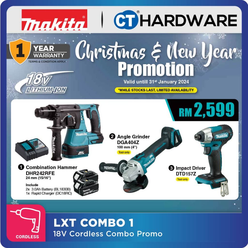 MAKITA LXT COMBO 1 DHR242RFE DGA404Z DTD157Z 18V CHRISTMAST