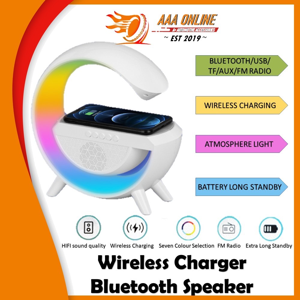 15W LED Atmosphere Light RGB Wireless Charger Bluetooth Speaker Table ...