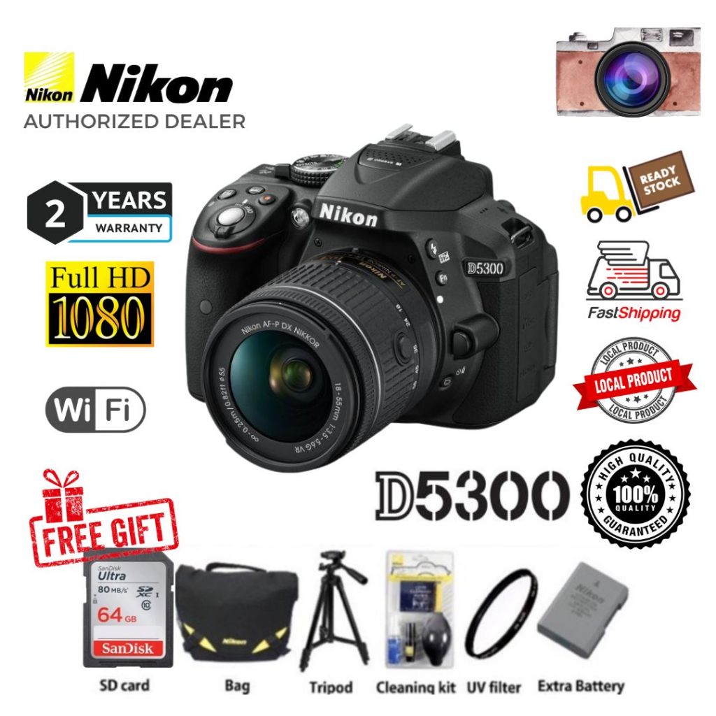 Nikon D5300 18-55mm Kit Wifi 100% Original + free extra battery