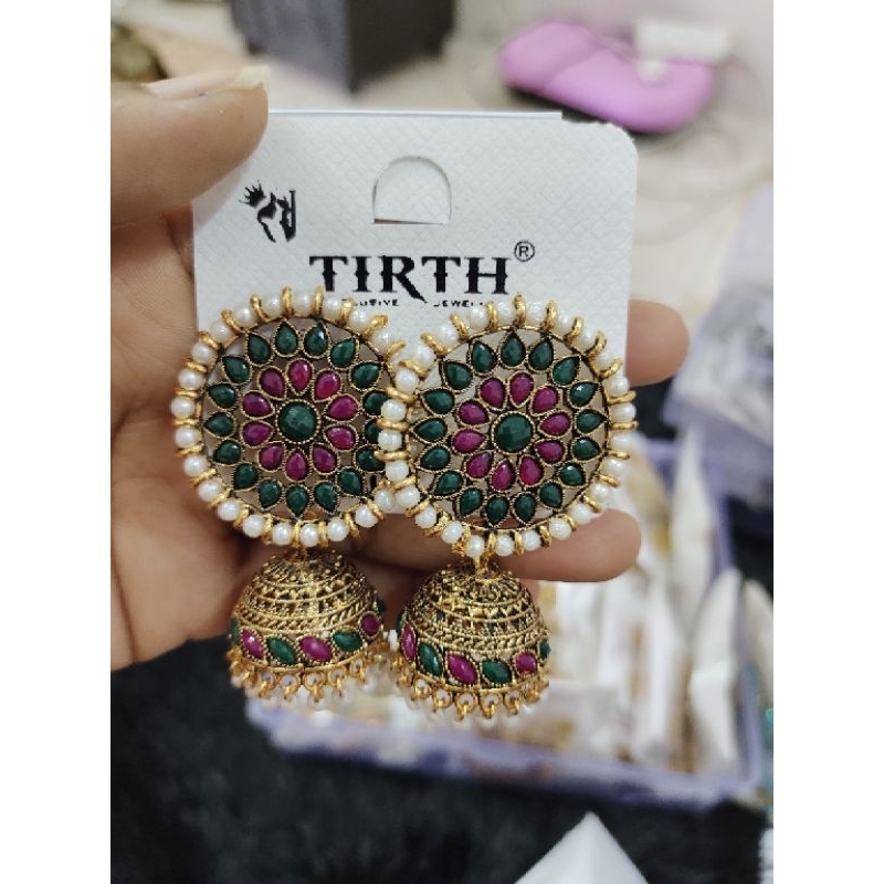 (Ready stock)Latest Indian Jhumka For Woman TIRTH Crystal Teardrop ...