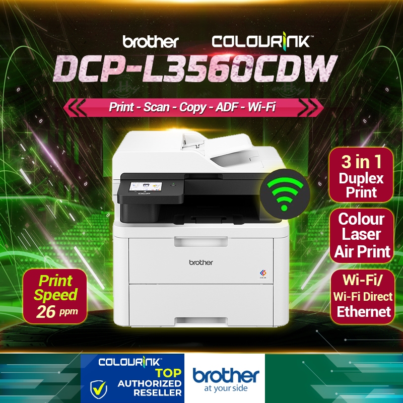 Brother DCPL3560CDW 3in 1 Wireless Color Laser Printer Auto 2sided