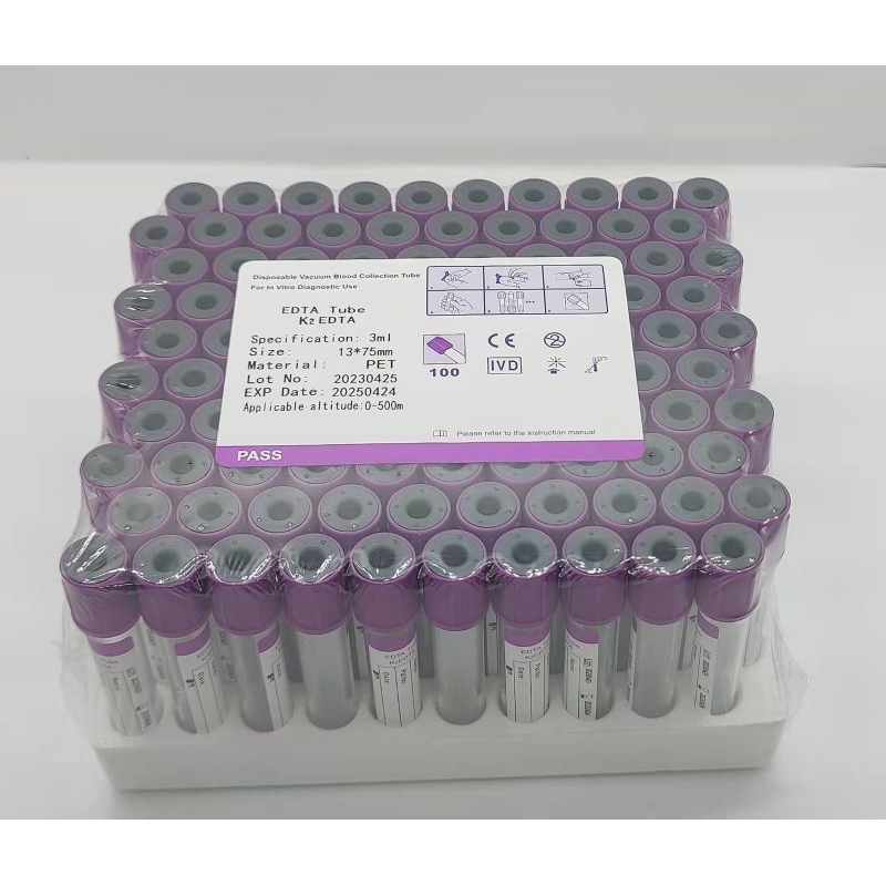 VACUUM BLOOD PET TUBE (K2 EDTA 3ML) - LAVENDER CAP- 100'S/PACK exp 2025 ...