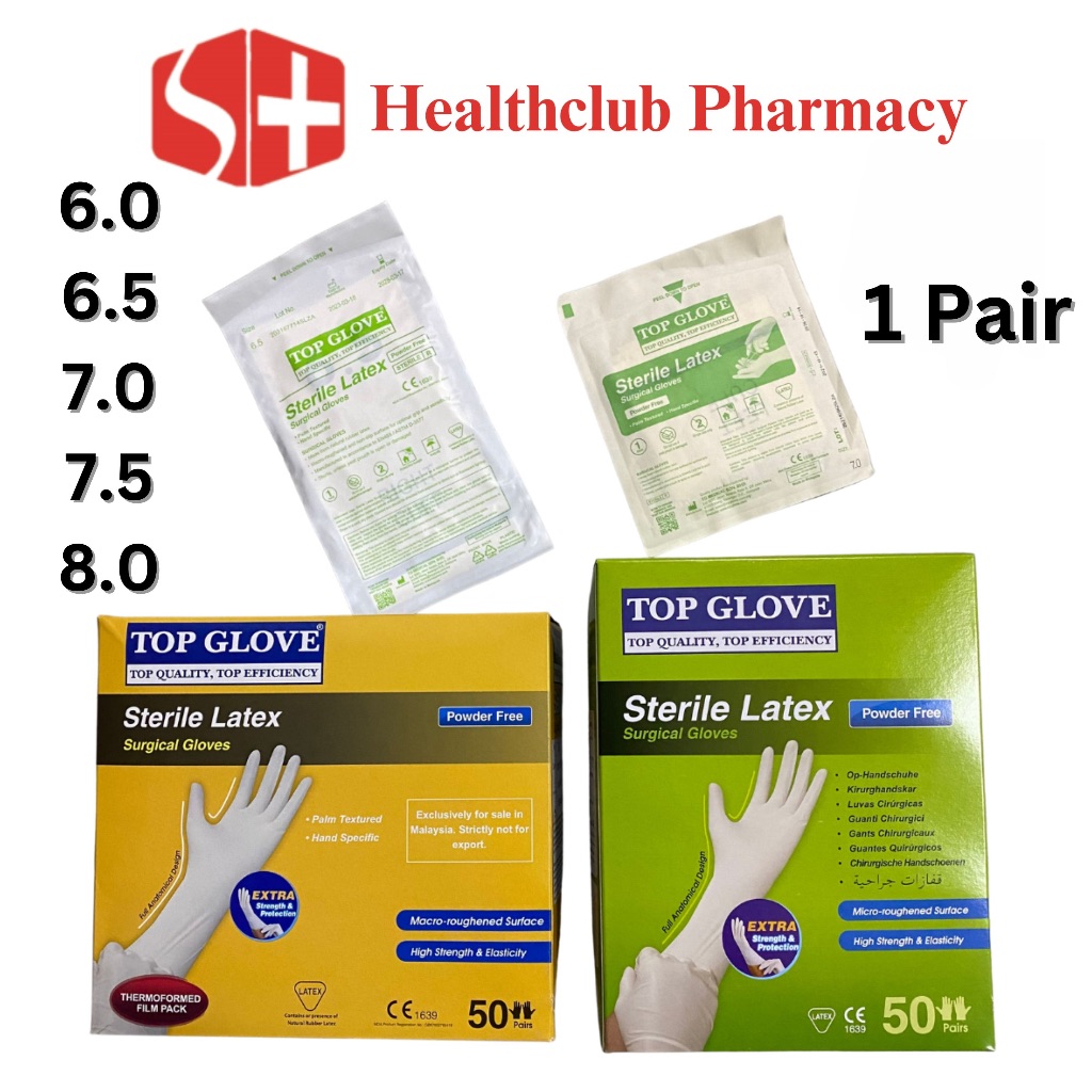 (1 PAIR) TOP GLOVE Sterile Latex Surgical Glove, Powder Free Shopee