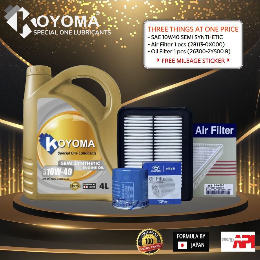 HYUNDAI i10 1.1 AIR FILTER + OIL FILTER + KOYOMA 10W40 SEMI SYNTHETIC