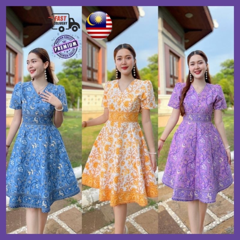 V neck batik flared dress Shopee Malaysia