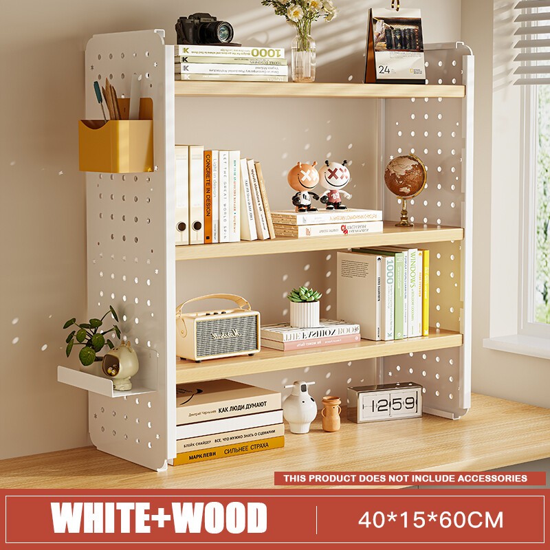 Desktop Storage Rack Home Office Bookshelf Rak Buku Hole Board Student ...
