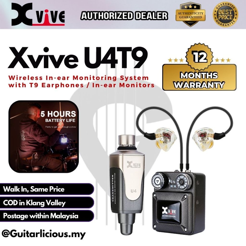 Xvive U4 Wireless Inear Monitoring System with T9 Earphones / Inear
