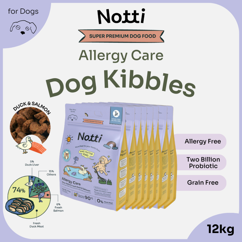 12kg NOTTI Allergy Care Slow Baked Fresh Duck Salmon Dog Food