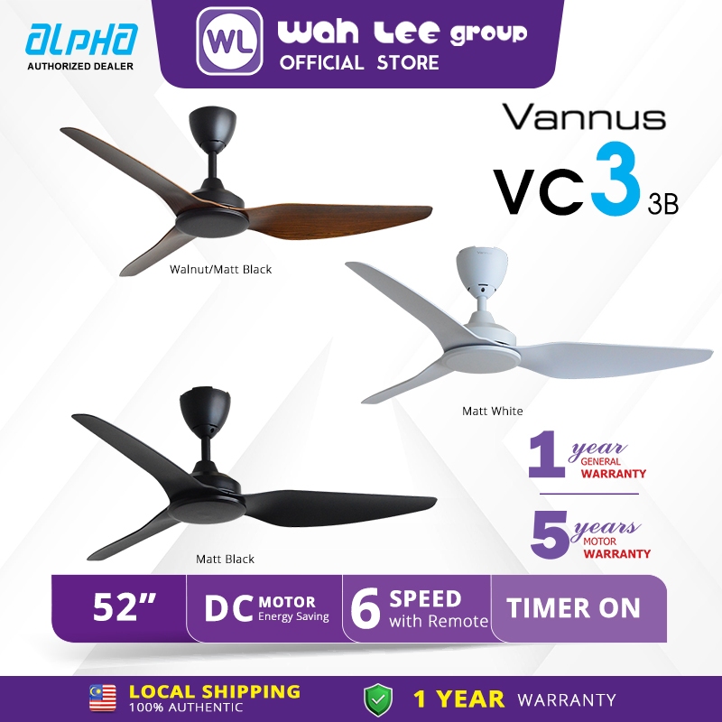 ALPHA Vannus VC3 3B DC Motor Ceiling Fan with 3 Blades 6 Speed Remote ...