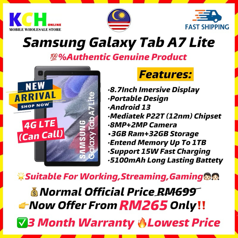(☎️CAN CALL)Samsung Galaxy Tab A7 Lite 8.7Inch 60Hz Display Tablet Kids