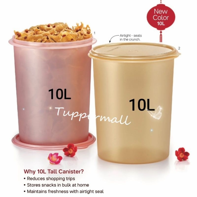 Tupperware Deco Canister /Tall Canister Set (1) 10.7L -Peach / Gold ...