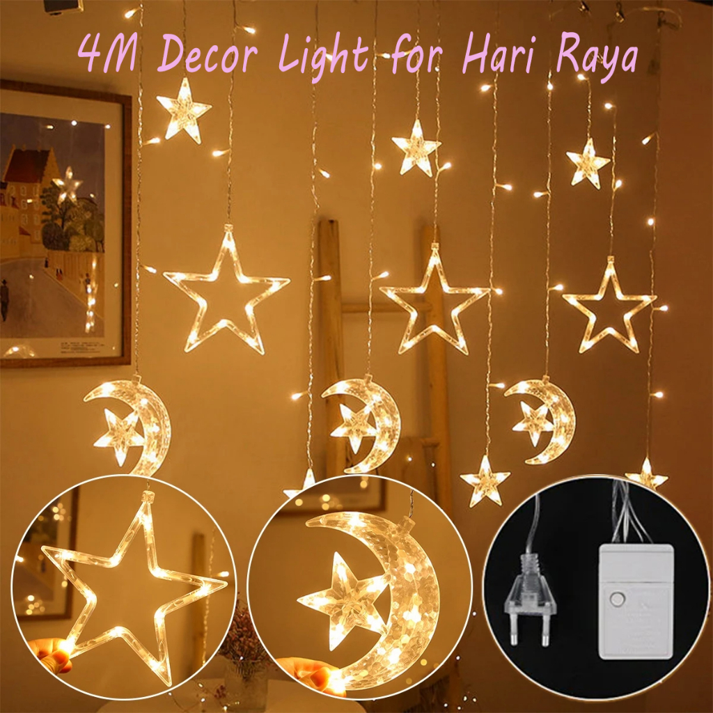 Star Moon LED Curtain Garland String Light EID Mubarak Ramadan ...