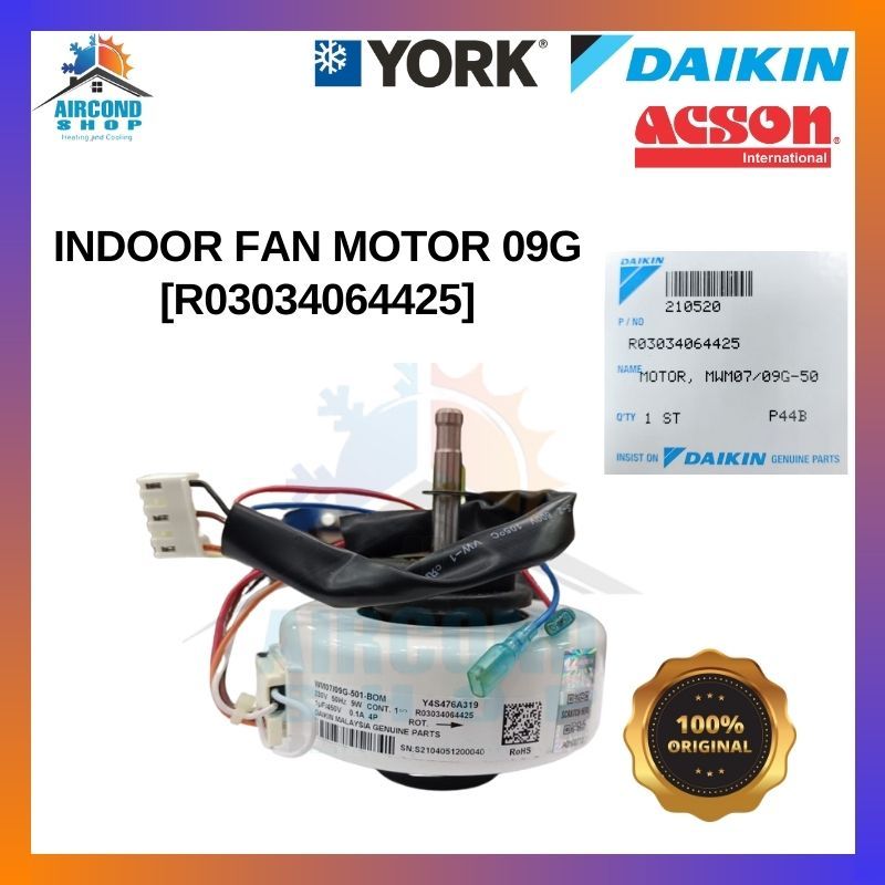 YORK INDOOR FAN MOTOR (YWM09G) ORIGINAL 100 AIRCONDITIONER INDOOR